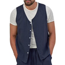 Vintage Herren Leichtgewicht Weste Lässiges Klassisches Design Tops Business Anzug Weste Marineblau M