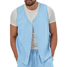Vintage Herren Leichtgewicht Weste Lässiges Klassisches Design Tops Business Anzug Weste Himmelblau M