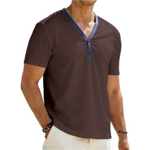 Herren Lässige V-Ausschnitt Hemden Klassische Knopf Kurzarm T-Shirt Sommer Basis Leichte T-Shirts Tops L