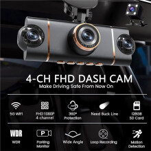 4 Channel Car DVR UHD 1080P 4-Lens Inside Vehicle Dash Cam 360 All Sides Car Camera Wifi Video Driving Registrator