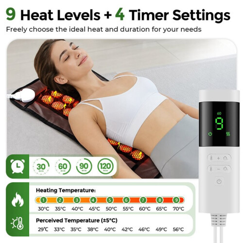 9-Level Temperature Control,4-Level Timer,36 Jade-Stone Imitation PU Leather Ultra-Soft Double-Sided Heating Pad EU Plug 2
