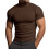 Men'S Solid High Collar Fitted Short Sleeve Base Layer T-Shirt Brown M 1