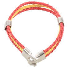 Bracelet Jewelry Alloy Leather Flag Spain for Men and Women - Width 1.4 cm - Length 21.5 cm Yellow Red
