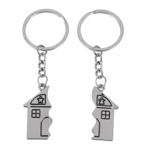 2 Pcs House Shape Magnetic Keychain Key Ring for Lovers