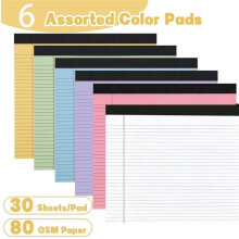 5 Pack Wide Legal Pads 11" X 9.5" Legal Pads Colored Wide Ruled Notepad Perforated Writing Paper