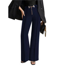 Weit Geschnittene Damenhose, Gerader Schnitt, Hoher Bund, Arbeitshose, Business Casual, Bundfaltenhose Dunkelblau XXL