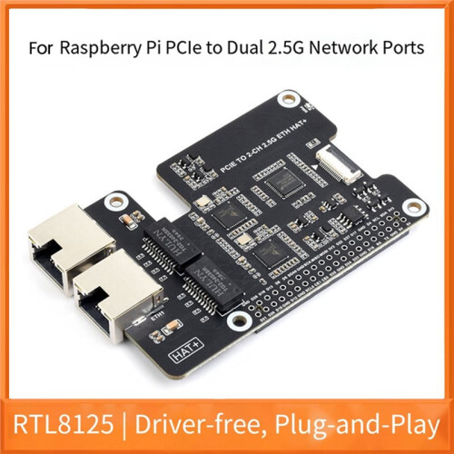 Para Raspberry Pi 5 Placa Adaptadora PCIe para Dual 2.5G para Ethernet Chip RTL8125 Sem Driver 2
