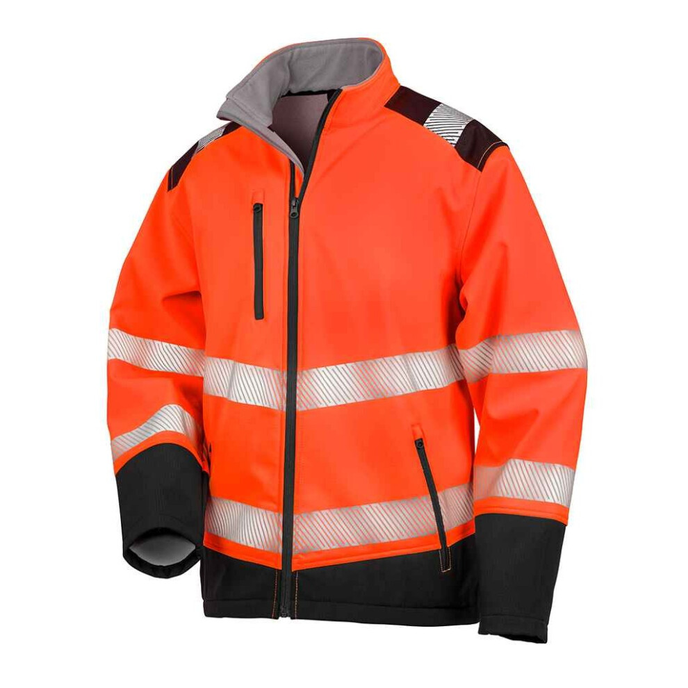 (L, Fluorescent Orange/Black) Safe-Guard By Result Mens Ripstop Safety Soft Shell Jacket 5063470423798
