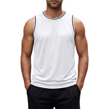 Men'S Contrast Striped Binding Sleeveless Athletic Tank Top White XXL