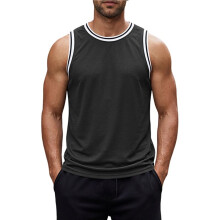Men'S Contrast Striped Binding Sleeveless Athletic Tank Top Black XXL