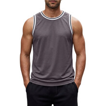 Men'S Contrast Striped Binding Sleeveless Athletic Tank Top Gray XXL