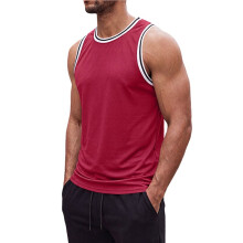 Men'S Contrast Striped Binding Sleeveless Athletic Tank Top Wine Red XL