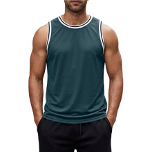 Men'S Contrast Striped Binding Sleeveless Athletic Tank Top Dark Green L
