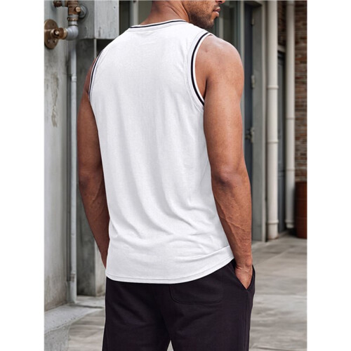 Men'S Contrast Striped Binding Sleeveless Athletic Tank Top White M 2