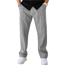 Men'S Drawstring Waist Seamed Straight Leg Casual Pants Light Gray XXL