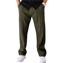Men'S Drawstring Waist Seamed Straight Leg Casual Pants Army Green L