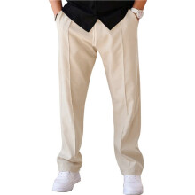 Men'S Drawstring Waist Seamed Straight Leg Casual Pants Apricot Color S