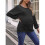Women Maternity Solid Vertical Rib Patchwork Crew Neck Lantern Long Sleeve Oversized Pregnancy Top Black 4XL 2