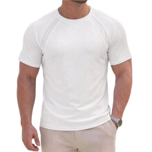 Herren Raglanärmel Slim Fit Rundhals Kurzarm T-Shirt Weiß XXL
