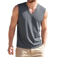 Men'S V Neck Sleeveless Solid Casual Tank Top Light Gray XXL
