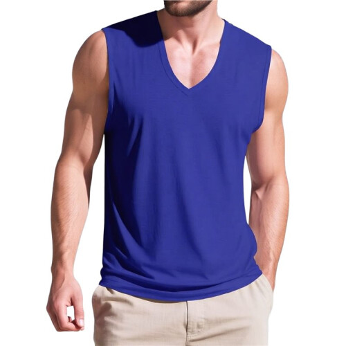 Men'S V Neck Sleeveless Solid Casual Tank Top  S