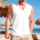 Men'S V Neck Sleeveless Solid Casual Tank Top White S 2