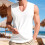 Men'S V Neck Sleeveless Solid Casual Tank Top White S 3