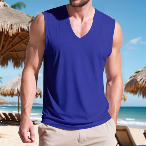 Men'S V Neck Sleeveless Solid Casual Tank Top  S 1