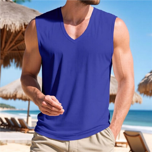 Men'S V Neck Sleeveless Solid Casual Tank Top  S 2