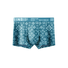 Heren Allover Vintage Print Brede Tailleband Ademend Ondergoed Trunks Blauw 4418-4421 L