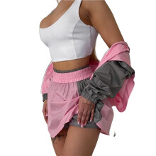 Dames 2-Delige Trainingspak Kleurblok Lange Mouw Ritsjack en Rok Set Casual Sportkleding Roze L