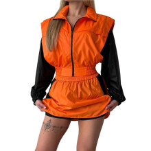 Dames 2-Delige Trainingspak Kleurblok Lange Mouw Ritsjack en Rok Set Casual Sportkleding Tangerine Kleur XL