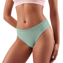 Thongs for Women, Low Rise Women'S Underwear, Ribbed No Show Ladies Panties Bean Green XL