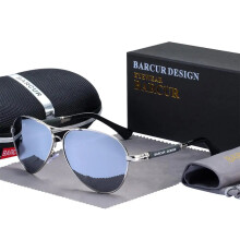 (BARCUR, Silver) BARCUR Design Titanium Alloy Sunglasses Polarized Men's Sun Glasses Women Pilot Gradient Eyewear Mirror Shades Oculos De Sol