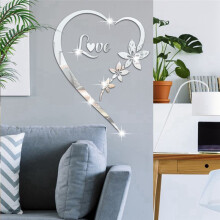 Heart-Shaped Mirror Stickers, Self-Adhesive Acrylic Mirror Stickers Art Murals, DIY Wall Art Home Decoration Silver