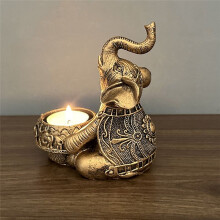 B-White Animal Candle Holders Elephant Sculpture Tea Light Candle Holder Deco Small Candle Stick Holders Good Lucky Gift