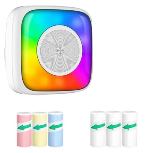 Sticker Printer Print 6 Rolls Sticker Printer with 7 Color Lighting Mode, Compatible with IOS and Android 1