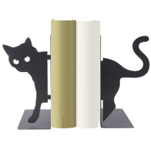 Design Cat Bookends - Metal Decorative Kitty Holders for Books, Magazines, Non-Slip Pads, Round Corners