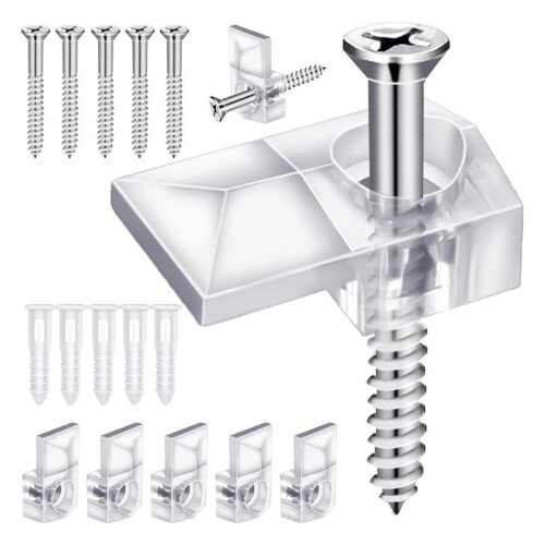 32Pack Mirror Holder Clips,Clear Plastic Mirror Clip,Frameless Mirror Mounting Hardware,Mirror Holders for Wall Mounting