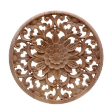 Flor Tallada Tallado De Apliques Redondos De Madera Para Mueble Gabinete Sin Pintar Molduras De Madera Calcomanía Estatuilla Decorativa