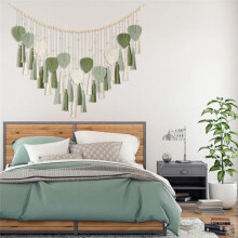 Macrame Wall Hanging Leaves- Large Chic Feather Boho Wall Decor Wowen Wall Art Leaf Tassels for Home Office