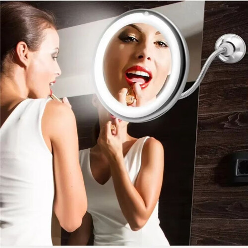 2pcs Flexible Gooseneck Makeup Mirror with LED Light 10X Magnifying Mirror Suction Cup Bright Diffused Light 2