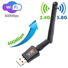 Adaptador USB WiFi de 600Mbps de Doble Banda 2.4GHz 5GHz con Antena Tarjeta de Red PC