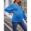 Women Maternity Solid Vertical Rib Patchwork Crew Neck Lantern Long Sleeve Oversized Pregnancy Top Royal  XL 2