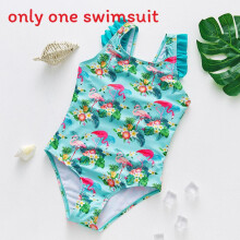 (Green,8Y)Abbigliamento acqua bambina con stampa fenicottero e dettagli volant per uso spiaggia o piscina