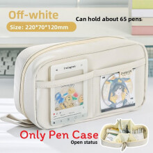 (Beige)Soft Canvas School Supplies Container With Large Storage Capacity For Girls Boys