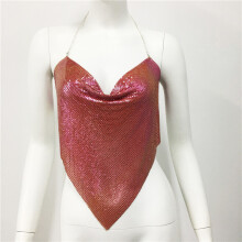 (Shimmer Red)Silver And Gold Metal Fabric Belted Tank Top For Urban Fashion Girls Party