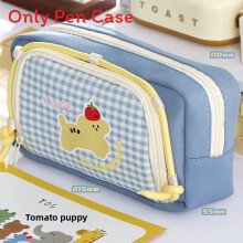 (Blue)Cute Print Large Pencil Organizer Vintage Checkered Design Wide Travel School