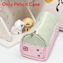 (Green)Small House Pencil Organizer Pen Bag With Cotton Linen Fabric For School
