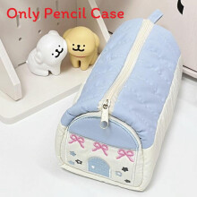 (Blue)Small House Pencil Organizer Pen Bag With Cotton Linen Fabric For School